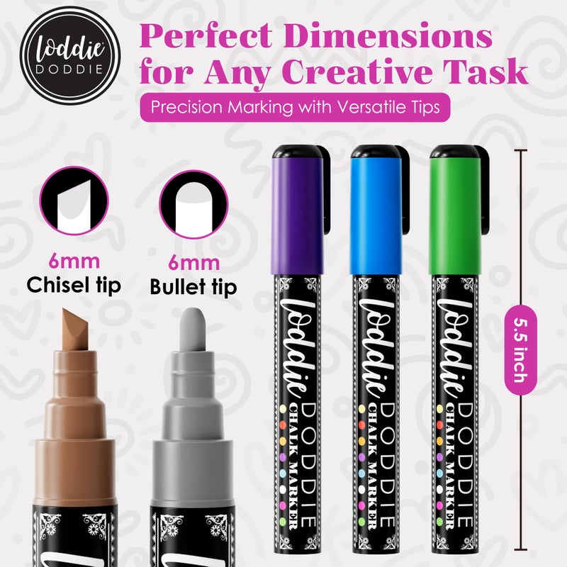 Loddie Doddie Liquid Chalk Markers - Pack of 8, 6mm Reversible Tips - Chalkboard Calendars & Blackboard Art - Chalk Paint Pens for Glass & Mirrors - Easy-Erase Window & Car Window Markers - Image 5